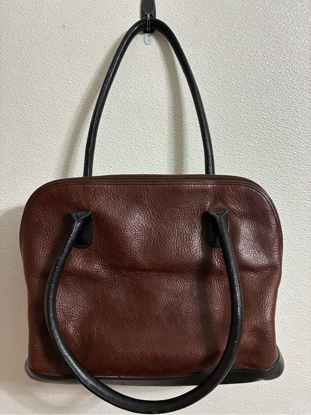 Classic Brown Leather Tote with Black Trim